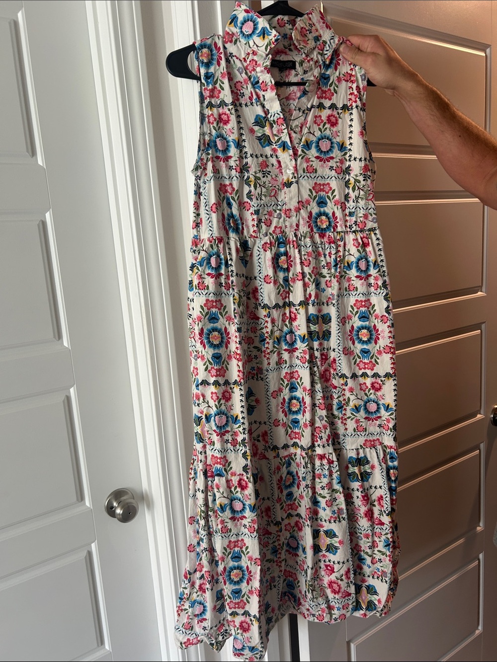 Rachel Zoe Cream Maxi Dress with Blue and Pink Floral Motif